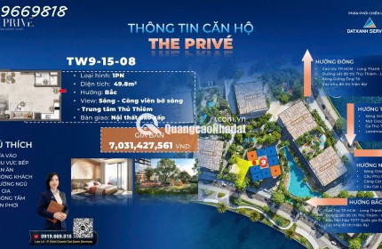 The Prive căn hộ hạng sang ba mặt giáp sông  trung tâm quận 2 chỉ 10% ký hợp đồng mua bán căn 1 phòng ngủ duy nhất